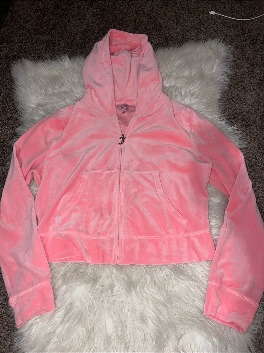 Juicy Couture Baby Pink Velour Zip Hoodie/ Pant set with J Charm